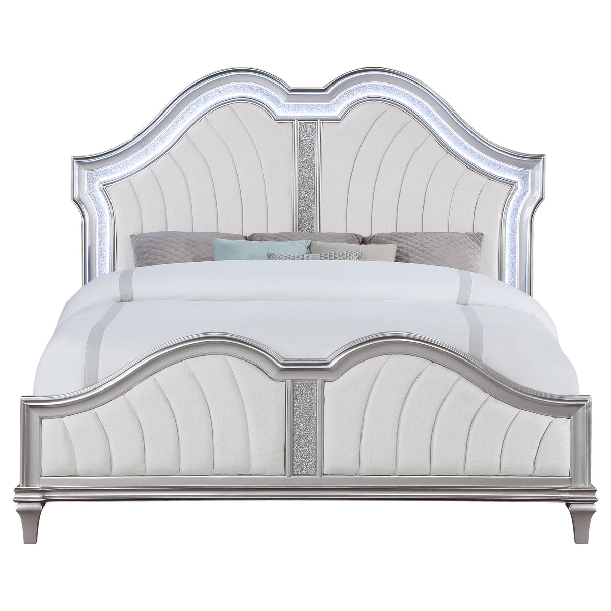 Evangeline Wood LED Panel Bed Silver Oak
