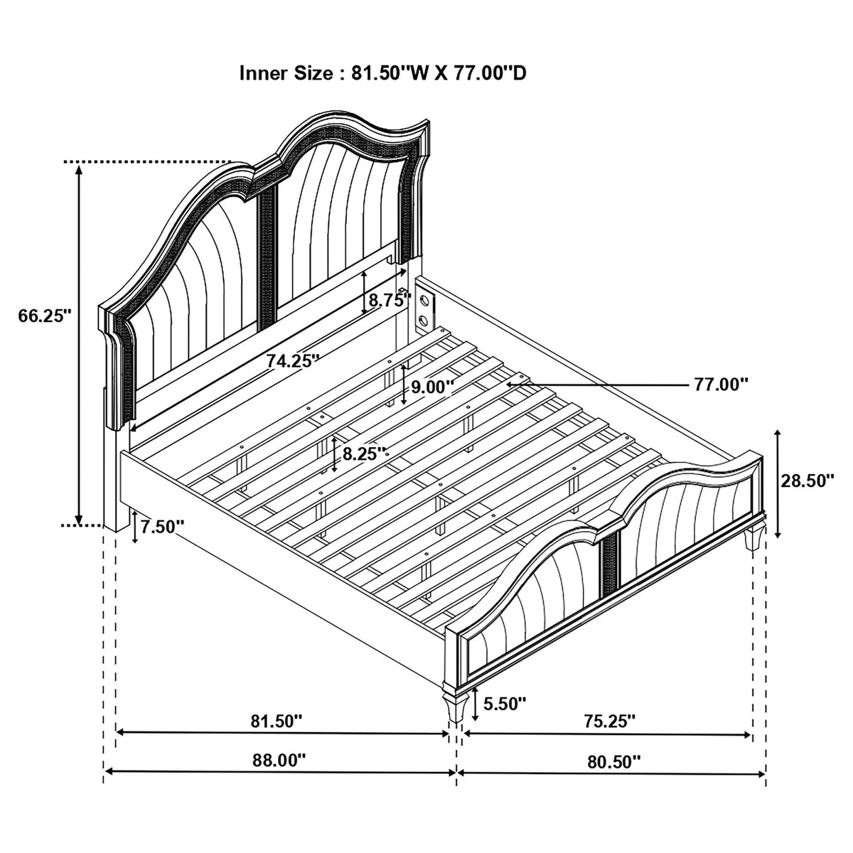 Evangeline Wood LED Panel Bed Silver Oak