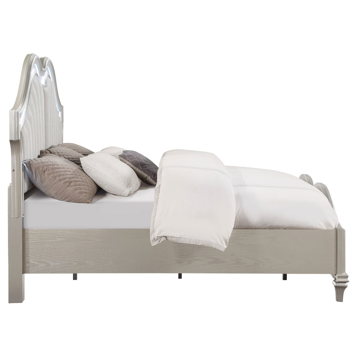 Evangeline Wood LED Panel Bed Silver Oak