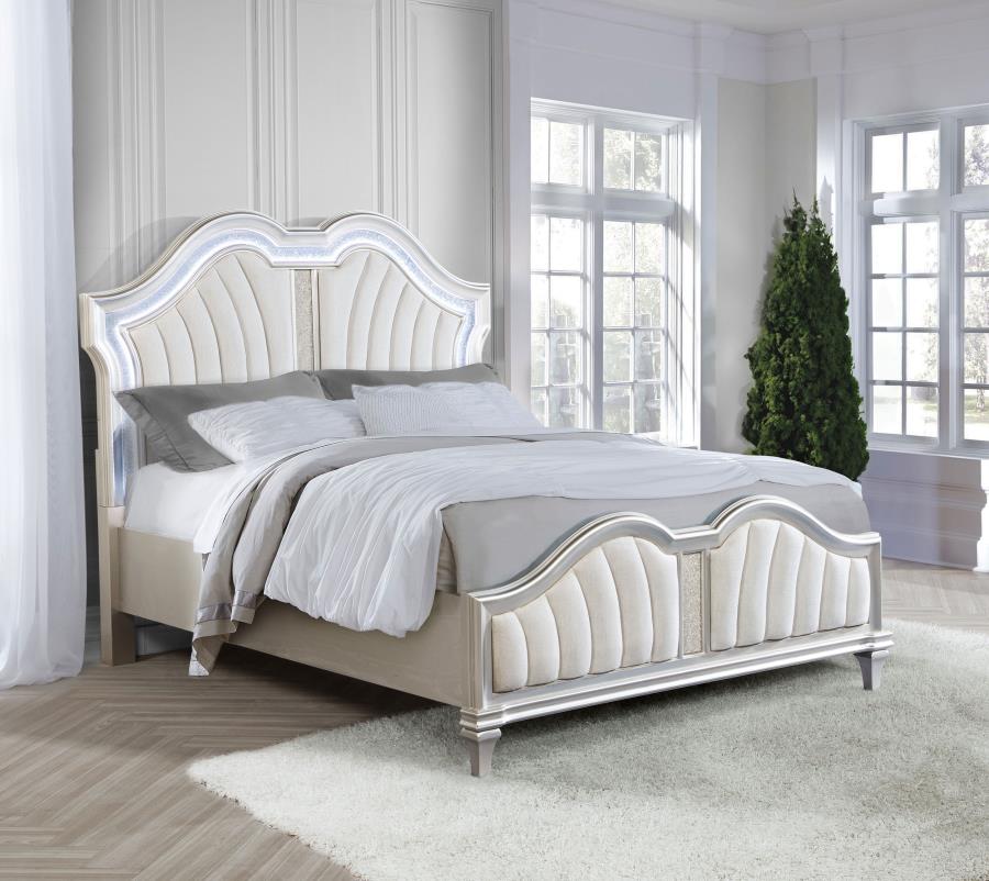Evangeline Wood LED Panel Bed Silver Oak Queen