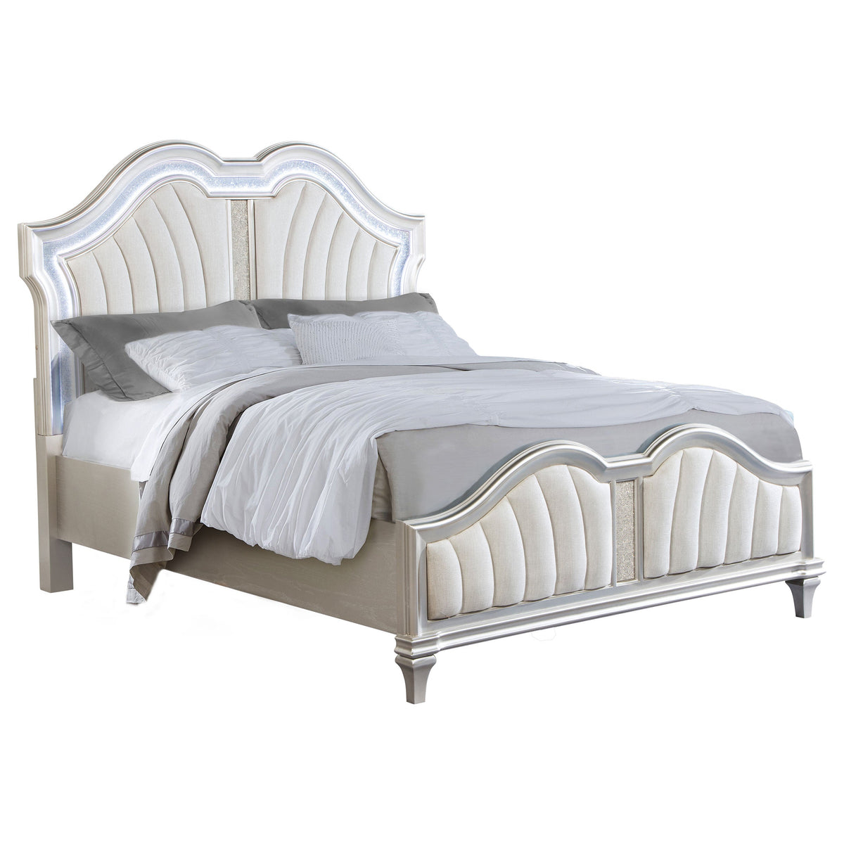 Evangeline Wood LED Panel Bed Silver Oak