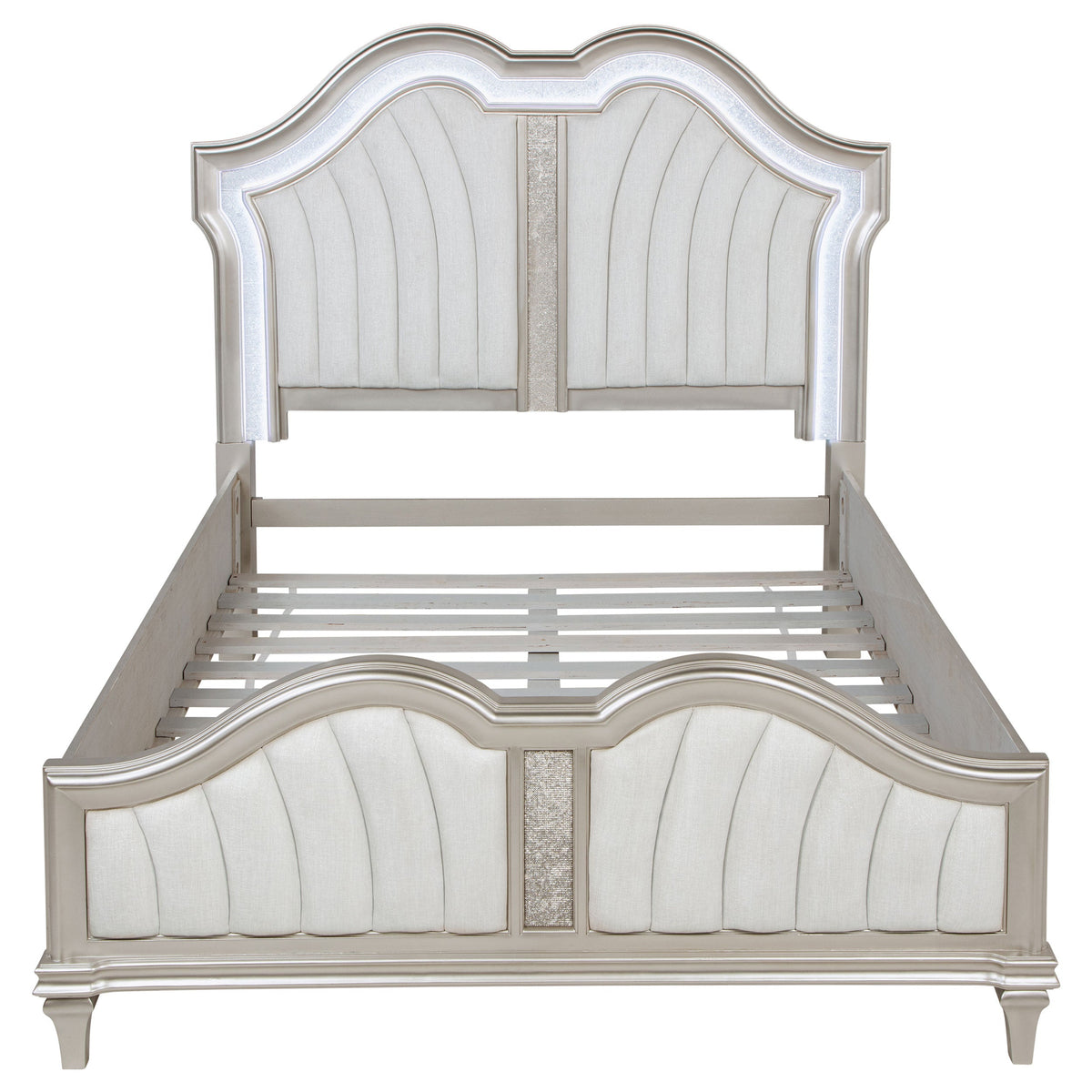 Evangeline Wood LED Panel Bed Silver Oak