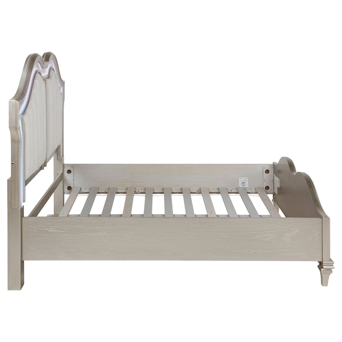 Evangeline Wood LED Panel Bed Silver Oak