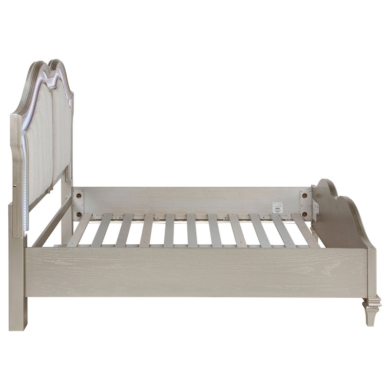 Evangeline Wood LED Panel Bed Silver Oak