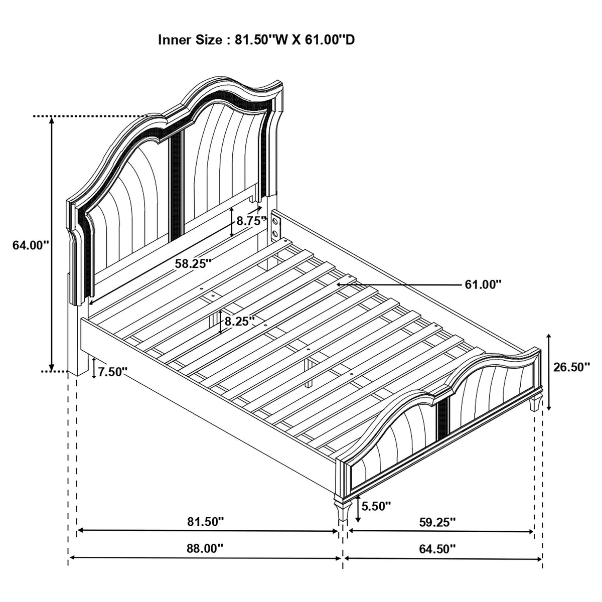Evangeline Wood LED Panel Bed Silver Oak