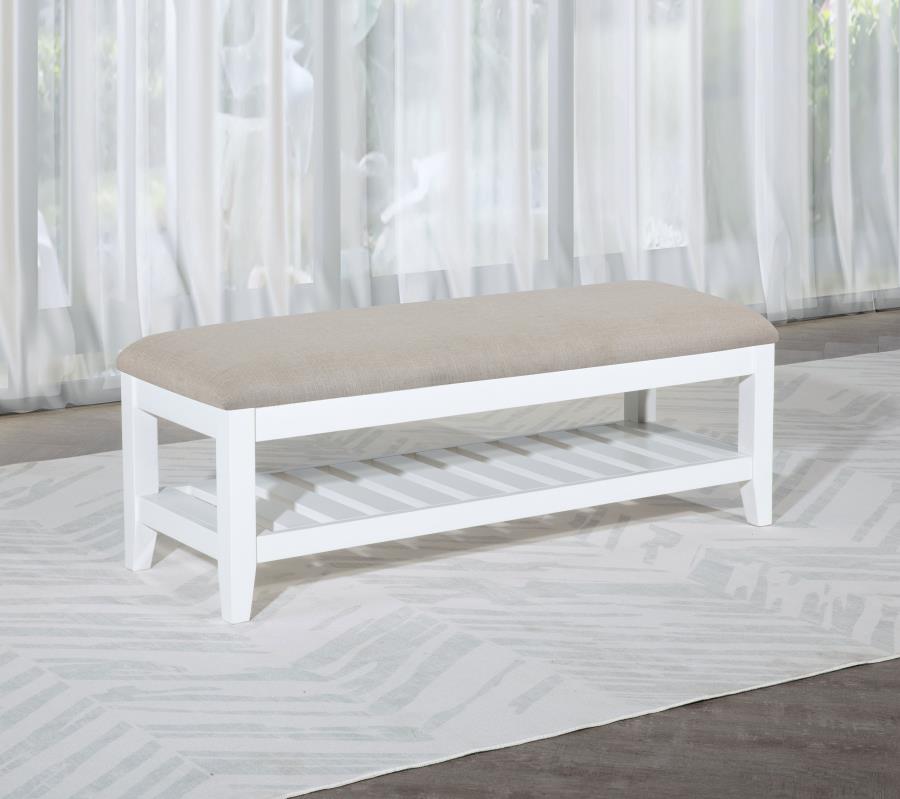 Bexhill Upholstered Rectangular Bench with Shelf White Default Title