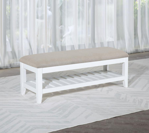 Bexhill Upholstered Rectangular Bench with Shelf White Default Title