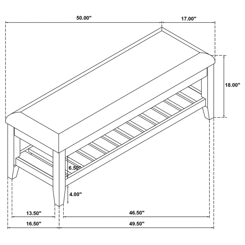 Bexhill Upholstered Rectangular Bench with Shelf White