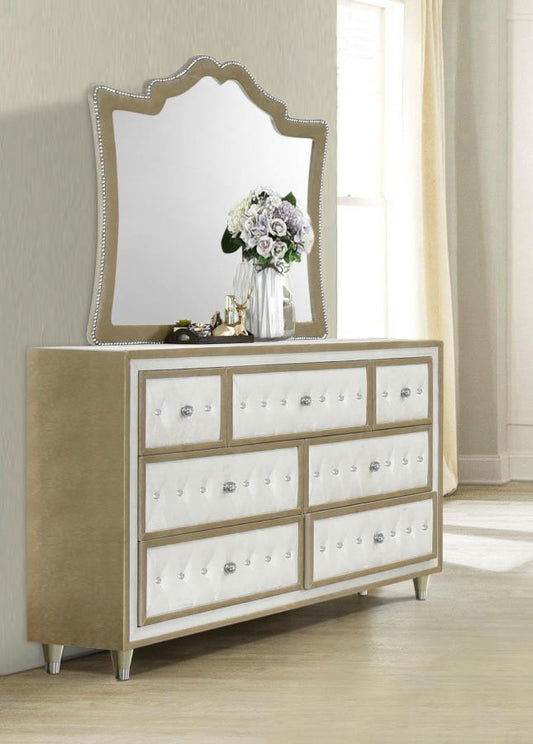 Antonella 7-drawer Upholstered Dresser with Mirror Ivory Default Title