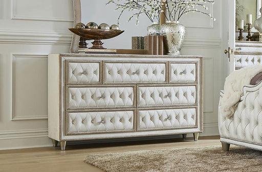 Antonella 7-drawer Upholstered Dresser Ivory and Camel Default Title