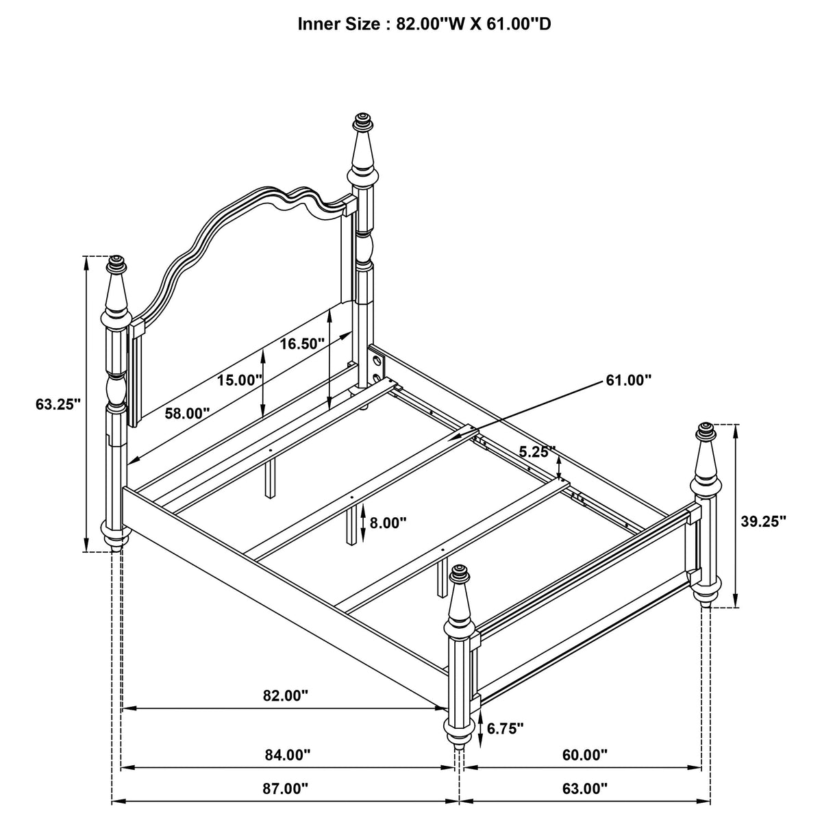 Andover 63-inch Four Poster Bed Dark Oak