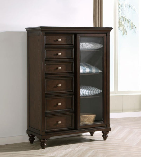 Andover 6-drawer Tempered Glass Door Chest Dark Oak Default Title