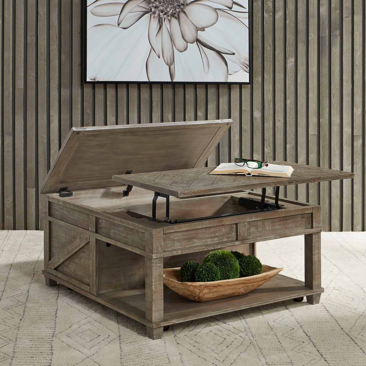 Parkland Falls - Square Lift Top Cocktail Table - Weathered Taupe