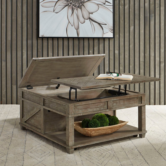 Parkland Falls - Square Lift Top Cocktail Table - Weathered Taupe