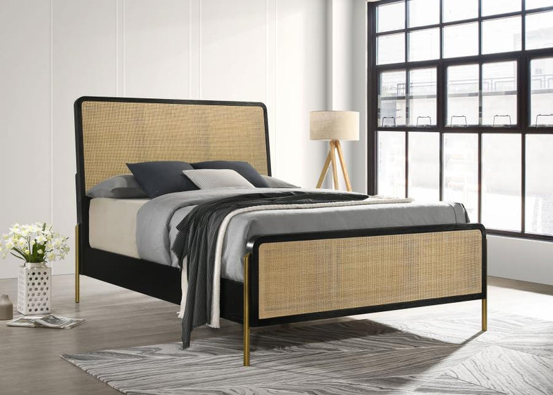 Arini Rattan Panel Bed Black Queen