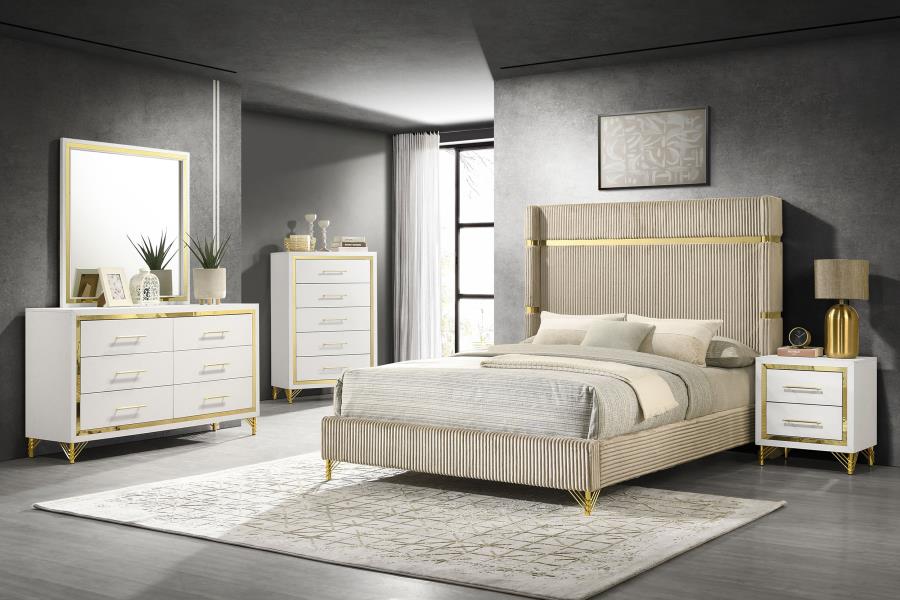 Lucia Bedroom Set Beige White Eastern King 5-piece