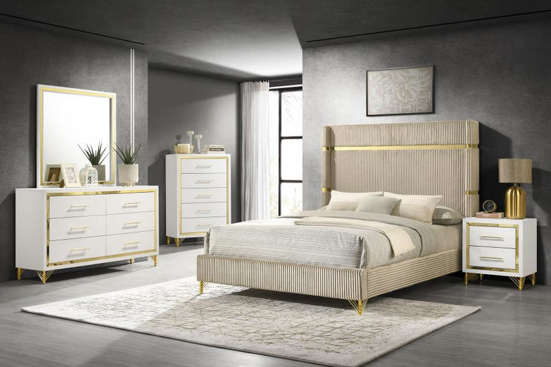 Lucia Bedroom Set Beige White Queen 5-piece