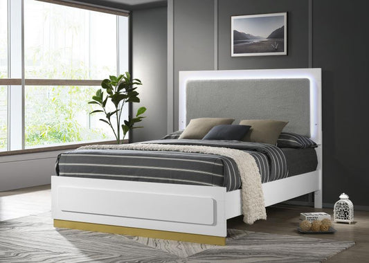 Caraway Wood LED Panel Bed White Eastern King