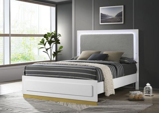 Caraway Wood LED Panel Bed White Eastern King