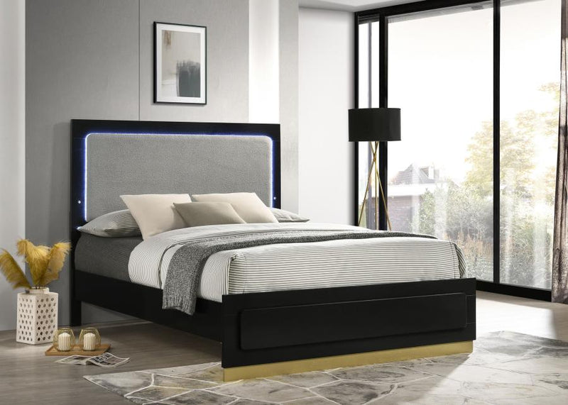 Caraway Wood LED Panel Bed Black Eastern King