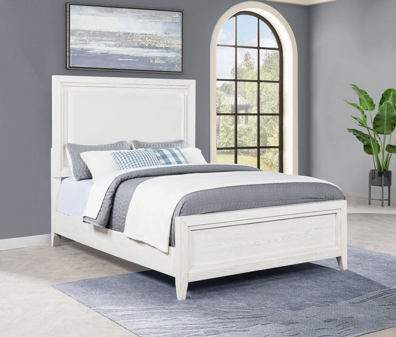 Marielle Upholstered Panel Bed Distressed