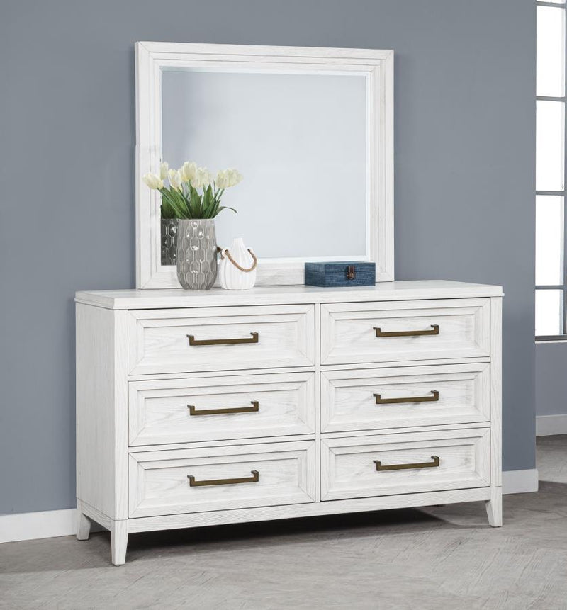 Marielle 6-drawer Dresser with Mirror Distressed White Default Title