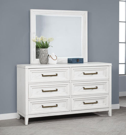 Marielle 6-drawer Dresser with Mirror Distressed White Default Title