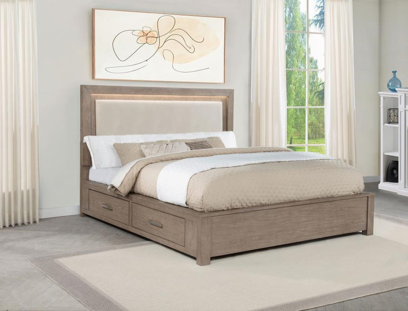 Kenora 56-inch LED Storage Bed Barley Brown Eastern King