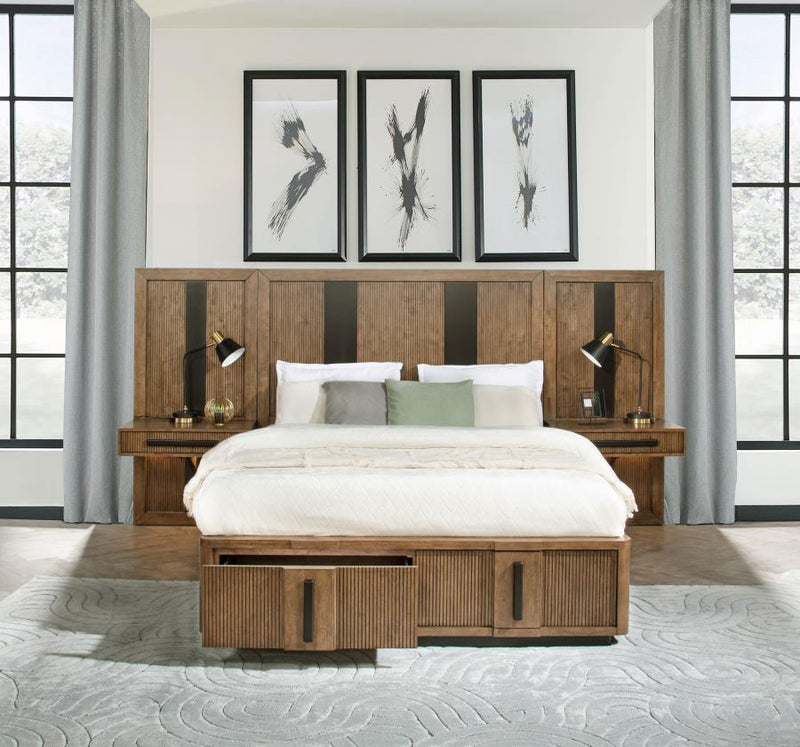 Terrace Wall Panel Storage Bed Ash Brown Eastern King