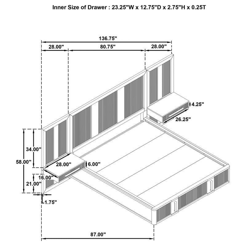 Terrace Wall Panel Storage Bed Ash Brown