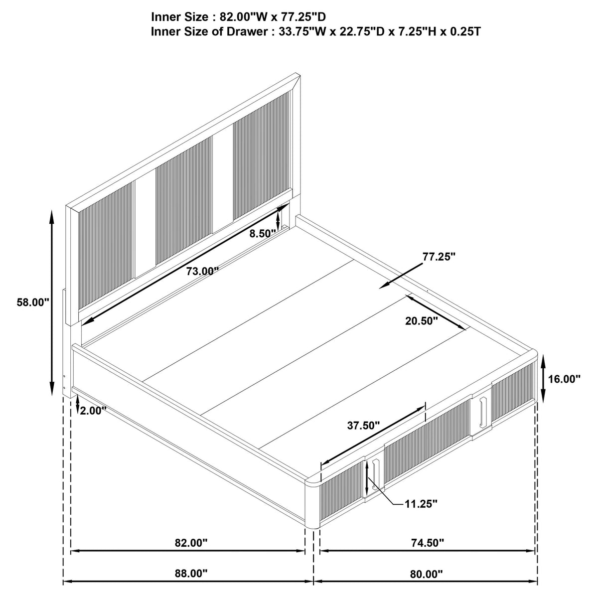 Terrace 2-drawer Storage Bed Ash Brown