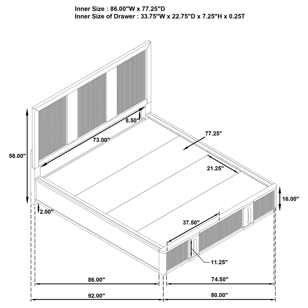 Terrace 2-drawer Storage Bed Ash Brown