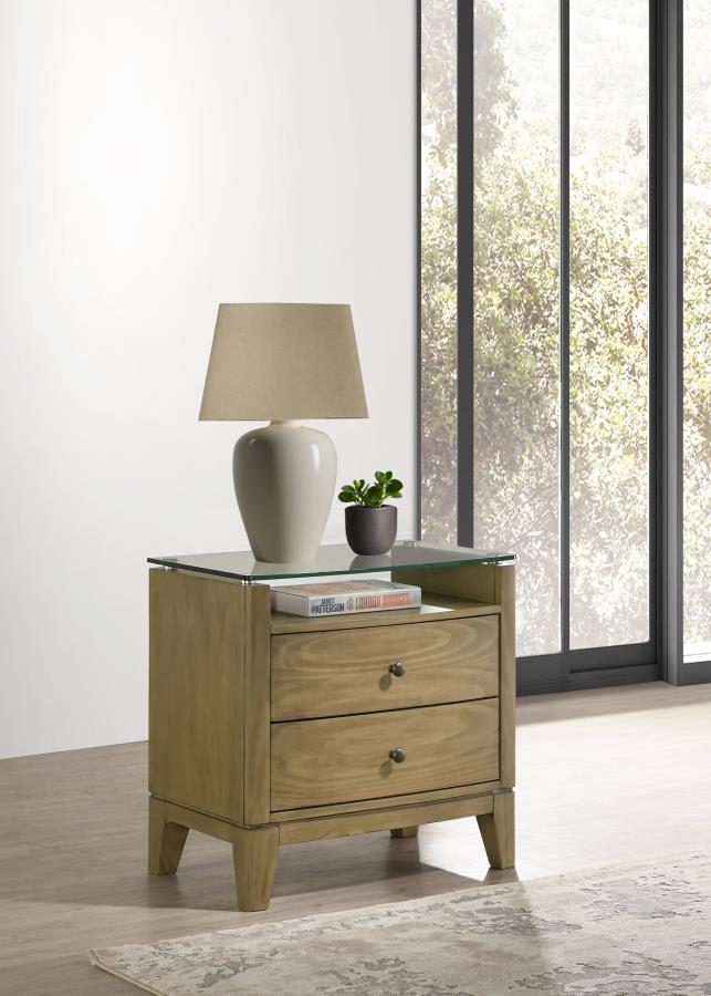 Granada 2-drawer Glass Top Nightstand Natural Pine Default Title