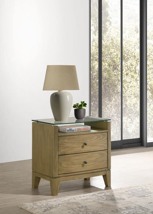 Granada 2-drawer Glass Top Nightstand Natural Pine Default Title