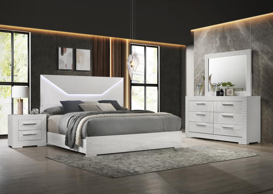 Ives Bedroom Set High Gloss White High Gloss Eastern King 4-piece