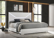 Ives Panel Bed LED Headboard High Gloss White High Gloss Eastern King