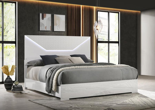 Ives Panel Bed LED Headboard High Gloss White High Gloss Eastern King