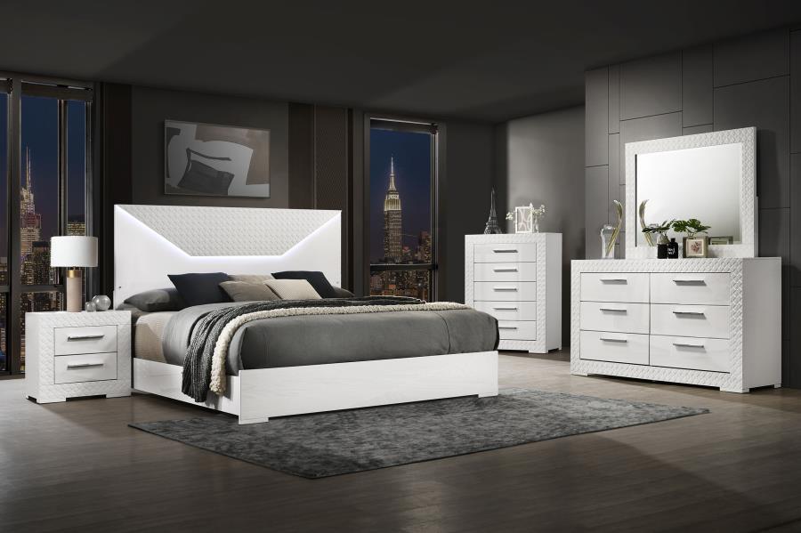 Ives Bedroom Set High Gloss White High Gloss Queen 5-piece