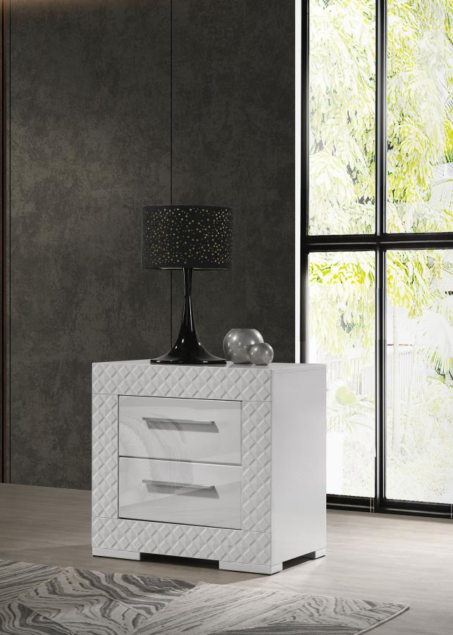 Ives 2-drawer Nightstand Bedside Table High Gloss White High Gloss