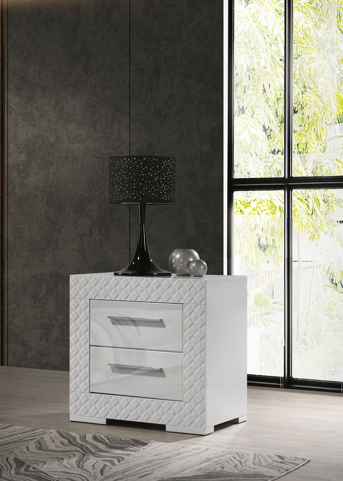 Ives 2-drawer Nightstand Bedside Table High Gloss
