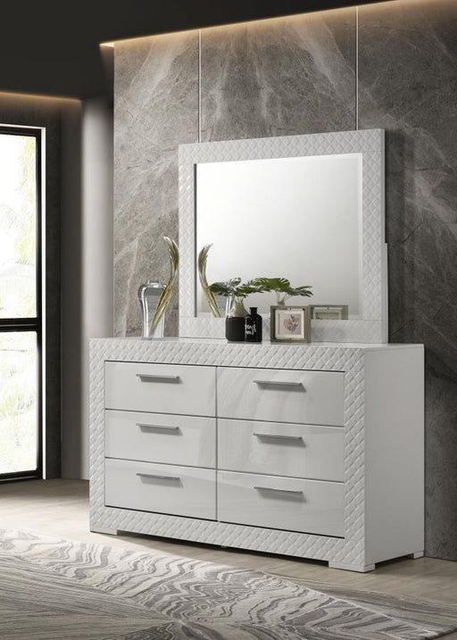 Ives 6-drawer Dresser and Mirror High Gloss White High Gloss