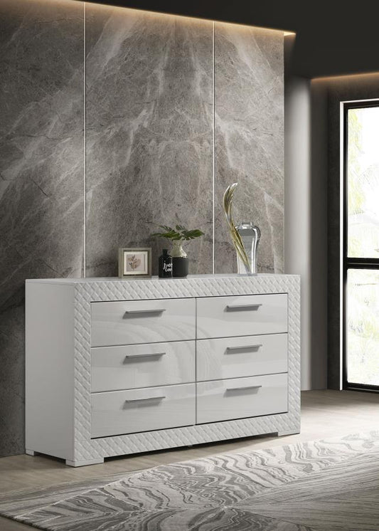 Ives 6-drawer Dresser Cabinet High Gloss White High Gloss