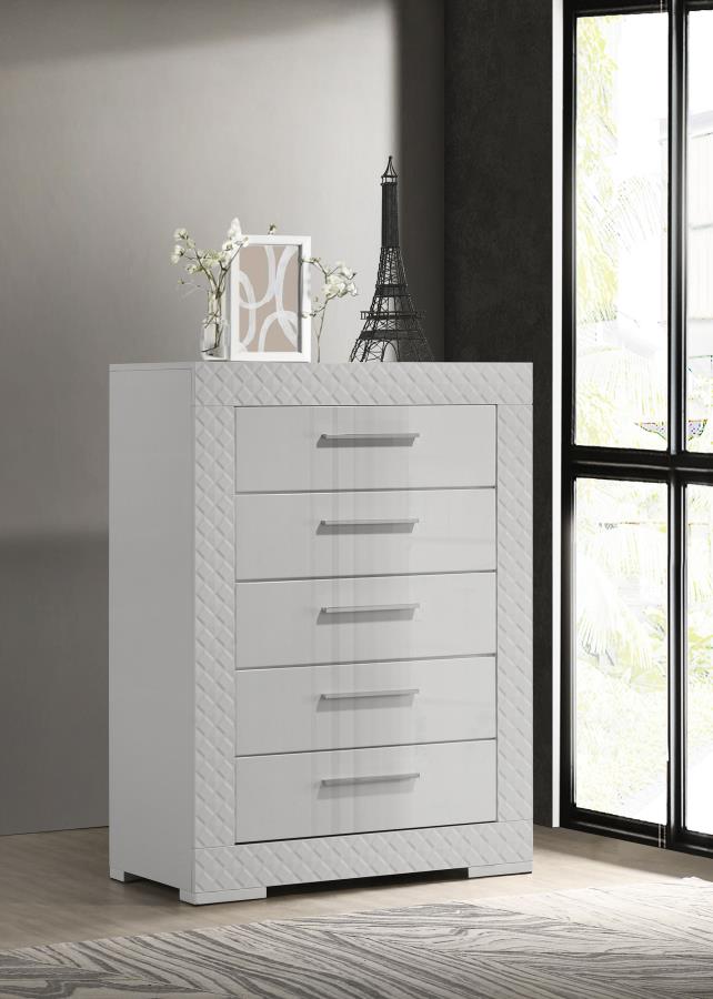 Ives 5-drawer Bedroom Chest of Drawers High Gloss White High Gloss