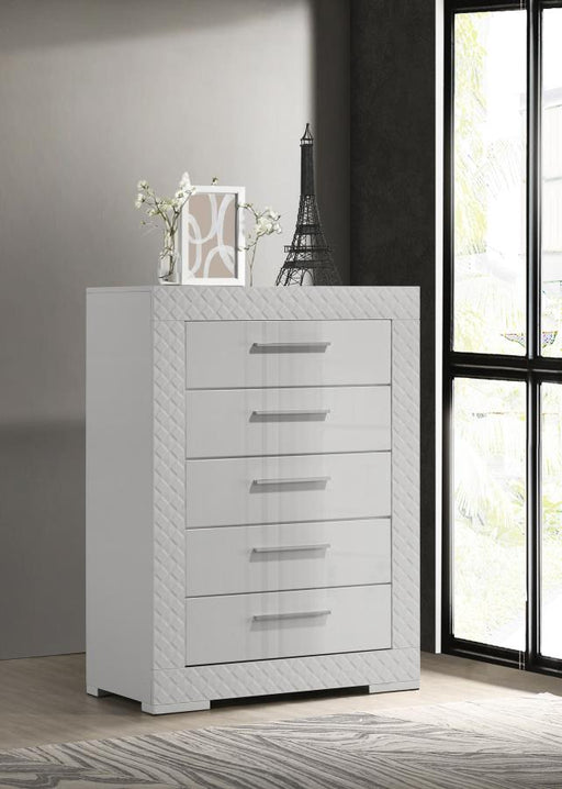 Ives 5-drawer Bedroom Chest of Drawers High Gloss White High Gloss