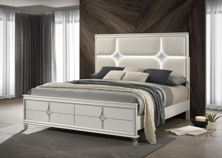 Olivia Panel Bed LED Headboard Pearl Eastern King