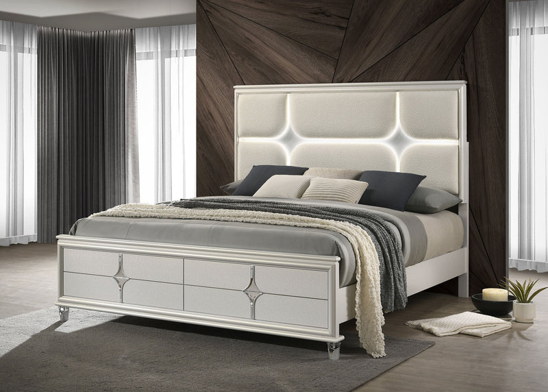 Olivia Panel Bed LED Headboard Pearl