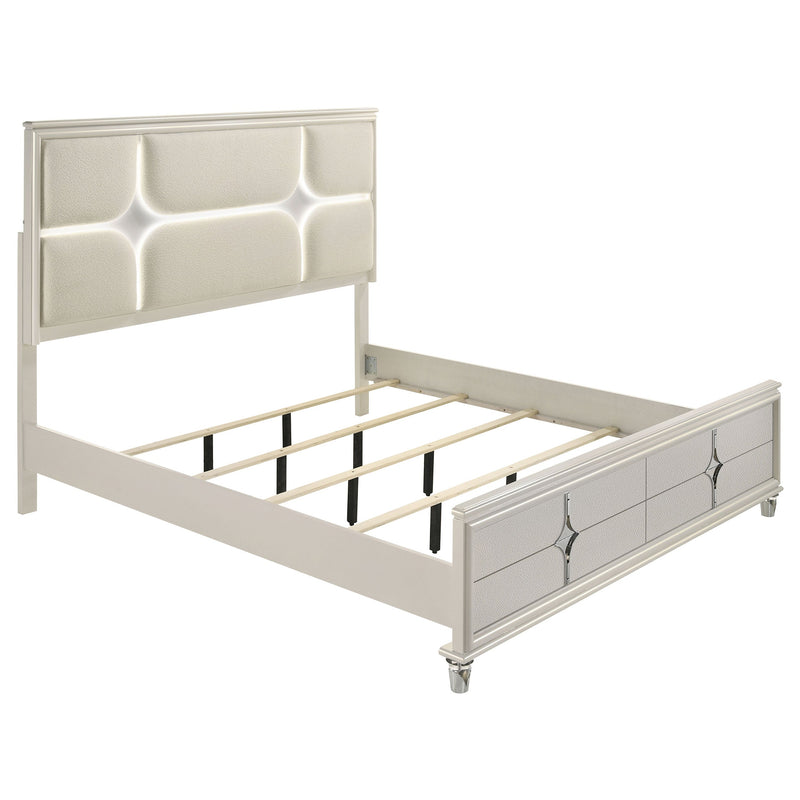 Olivia Panel Bed LED Headboard Pearl