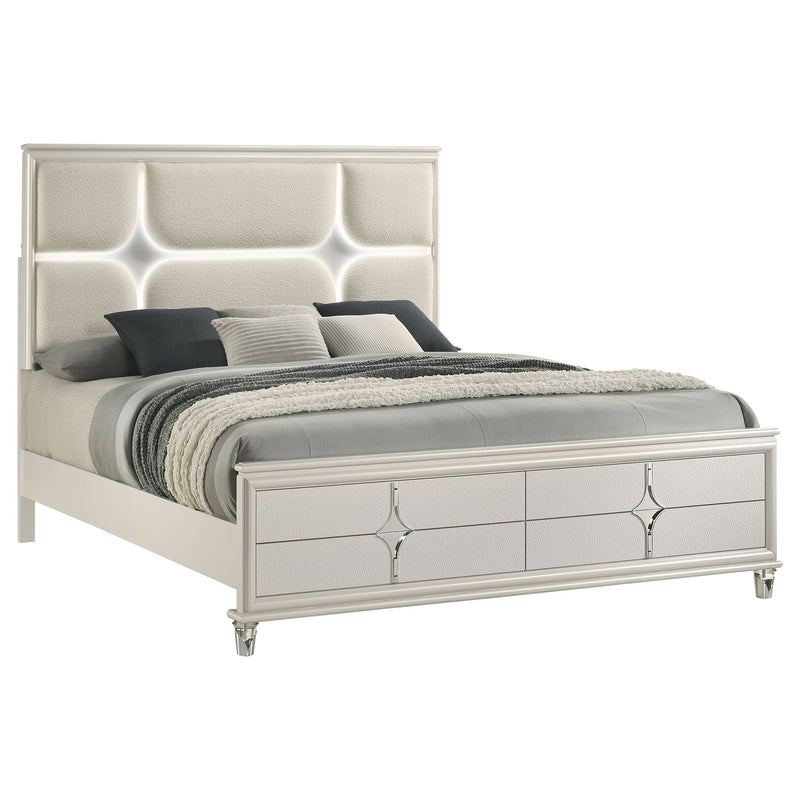 Olivia Panel Bed LED Headboard Pearl