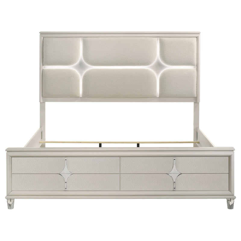 Olivia Panel Bed LED Headboard Pearl