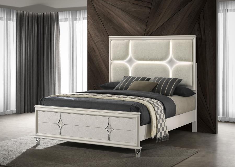 Olivia Panel Bed LED Headboard Pearl Queen